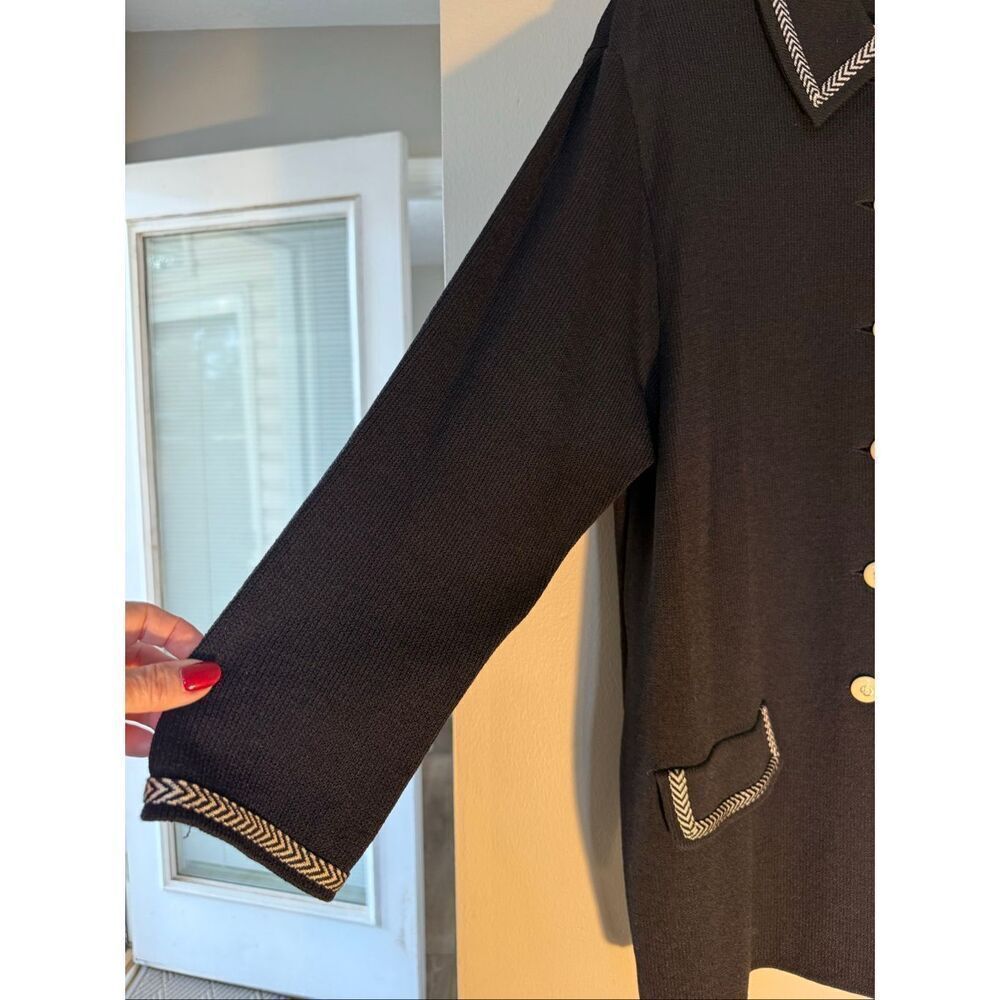 St. John Size L Santana Knit Longline Blazer Jacket Black Old Money Quiet Luxury - Picture 5 of 15